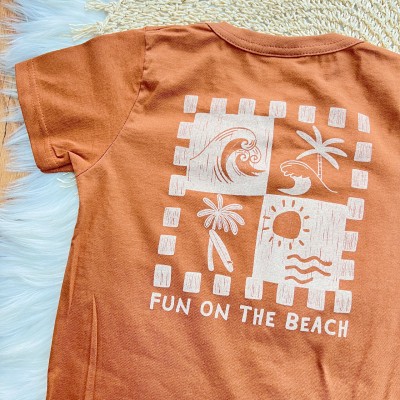 Conj. Camiseta Feel the Waves e Bermuda em Linho - Marrom